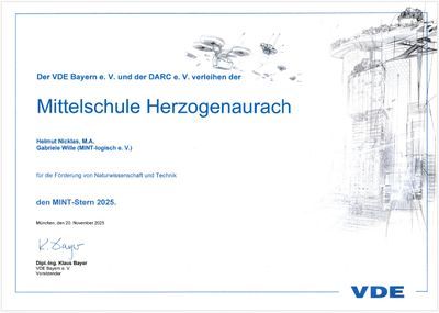 Urkunde des VDE-Awards "MINT-Stern"